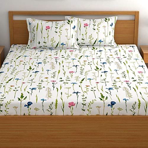 Home Ecstasy 100% Cotton King Bedsheets with 2 Pillow Covers Cotton, 140tc Floral Blue Bedsheets for King Bed Cotton (9ft X 9ft) - Image 2