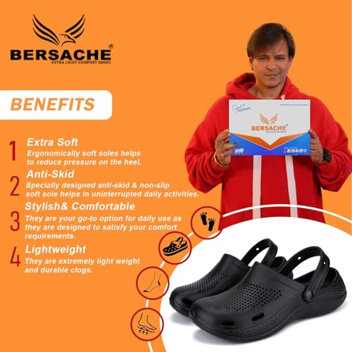 BERSACHE Men Comfortable Stylish Fashionable Clogs (Black), 8 UK - Image 2