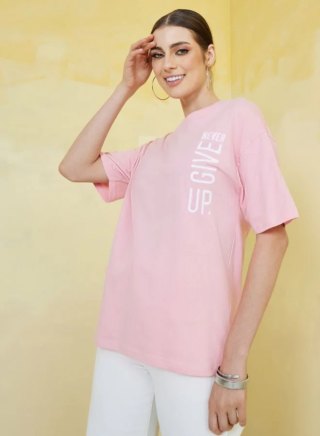 Styli Oversized Embroidered Longline T-Shirt