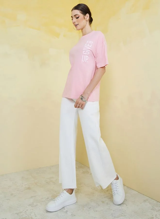 Styli Styli Oversized Embroidered Longline T-Shirt