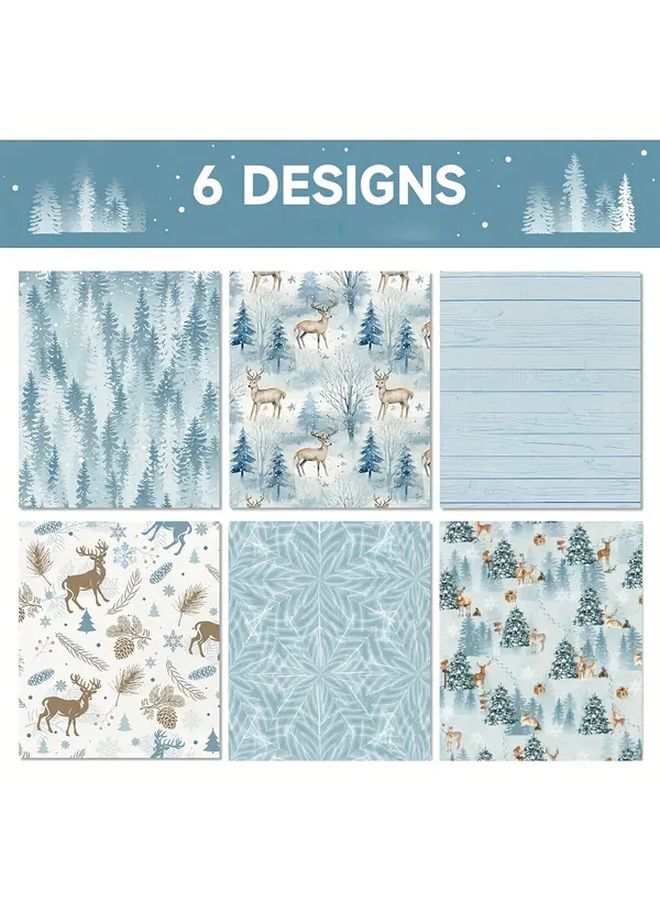 6 Sheets Sky Blue Christmas Wrapping Paper With Festive Deer Pine Tree Design - Image 5