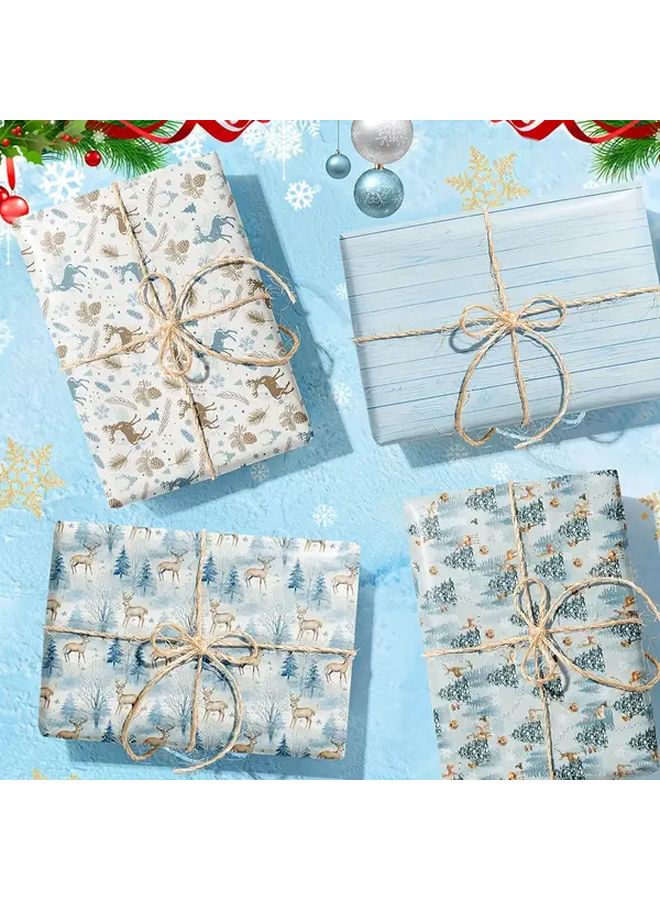 6 Sheets Sky Blue Christmas Wrapping Paper With Festive Deer Pine Tree Design - Image 4