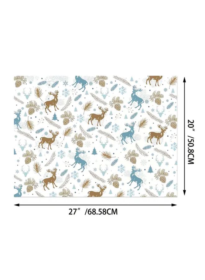 6 Sheets Sky Blue Christmas Wrapping Paper With Festive Deer Pine Tree Design - Image 1