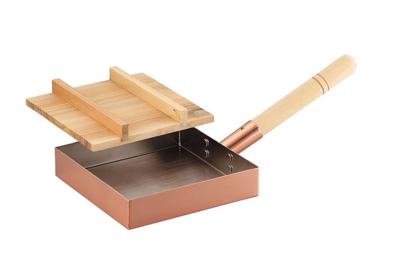 Asahi Cne117 Egg Pan Tamagoyaki Professinal Model, Wooden Lid 18cm Copper - Image 1