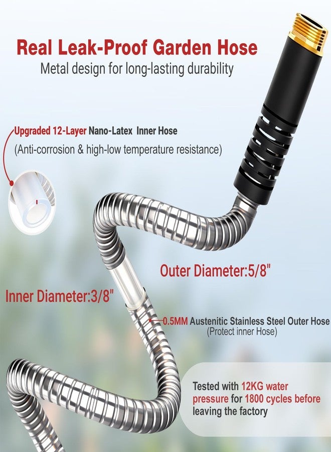 Lefree Garden Hose 100ft, Metal Garden Hose, Flexible Water Hose with 10-Function Nozzle, Stainless Steel Heavy Duty Hose, Crush Resistant, Leak Proof, No Kinks Garden Hose for Yard, Outdoors, Rv - Image 4