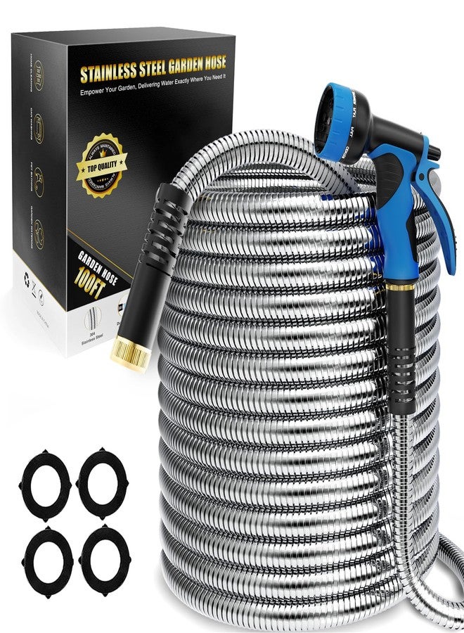 Lefree Garden Hose 100ft, Metal Garden Hose, Flexible Water Hose with 10-Function Nozzle, Stainless Steel Heavy Duty Hose, Crush Resistant, Leak Proof, No Kinks Garden Hose for Yard, Outdoors, Rv - Image 1