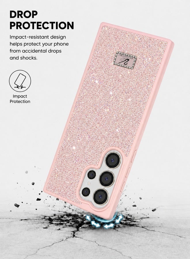 VR CREATIVE Luxury Sparkling Crystal Rhinestone Protective Phone Case Cover for Samsung Galaxy S25 Ultra – Pink - Image 5