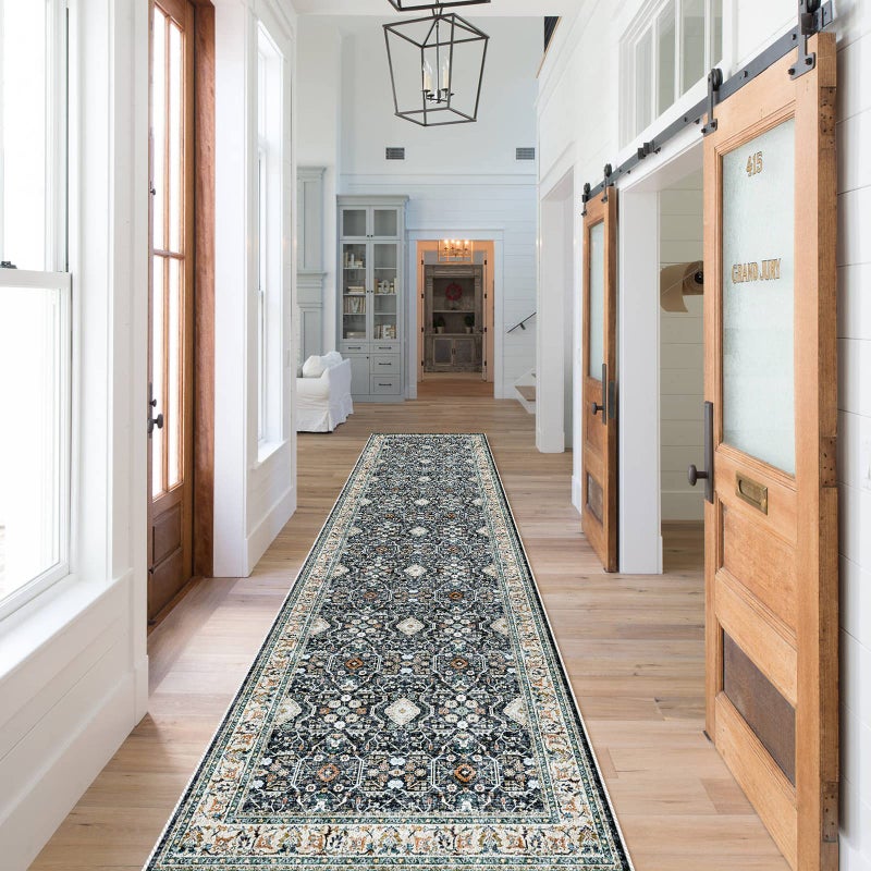 HY HAO YUN LAI HY HAO YUN LAI Non Slip Runners for HallwaysWashable Long Ultra Soft Kitchen Runner RugNon Shedding Accent Farmhouse Runner Rugs Black 2 X 10
