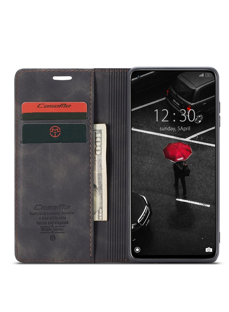 CaseMe Phone Case Luxury PU Leather Design 013 Flip Cover Card Slot Holder Cover For MI 10T/ MI 10T Pro (Black ) - Image 2