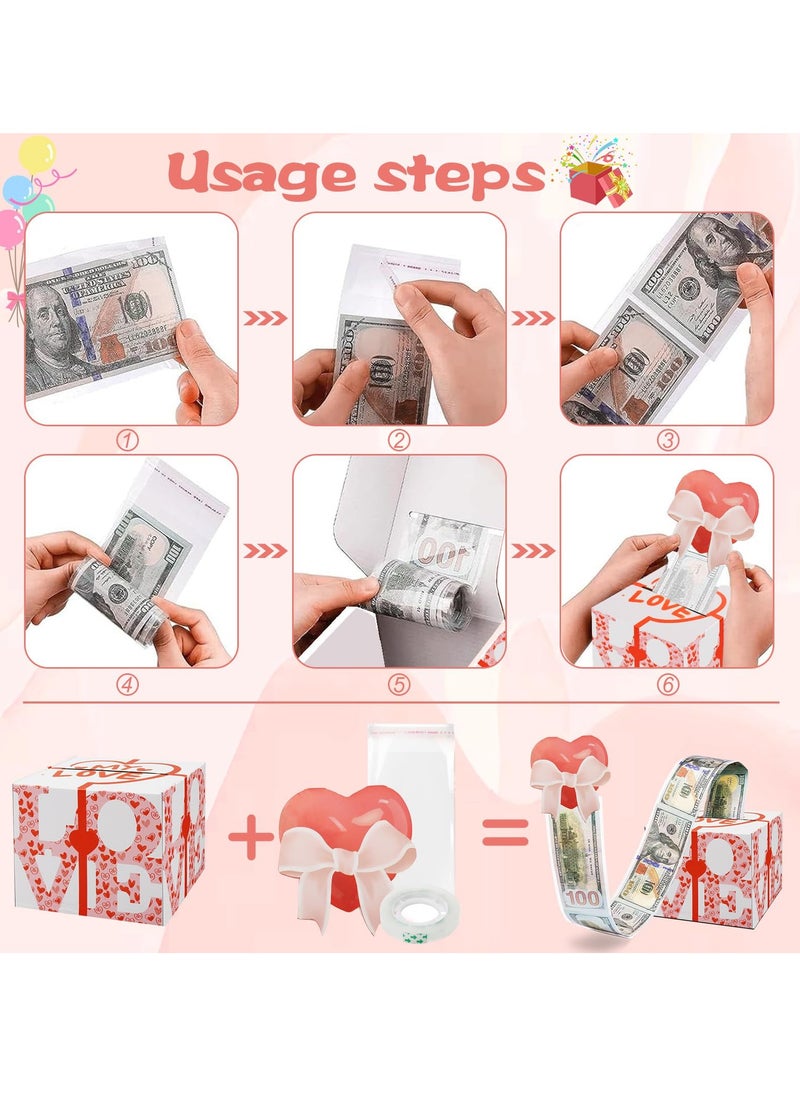 SYOSI Birthday Money Box for Cash Gift, Surprise Pull Money Box with Transparent Bags, Ideal Birthday Gift for Lover, Adults, Family, Mother's Day, Pink  - Image 3