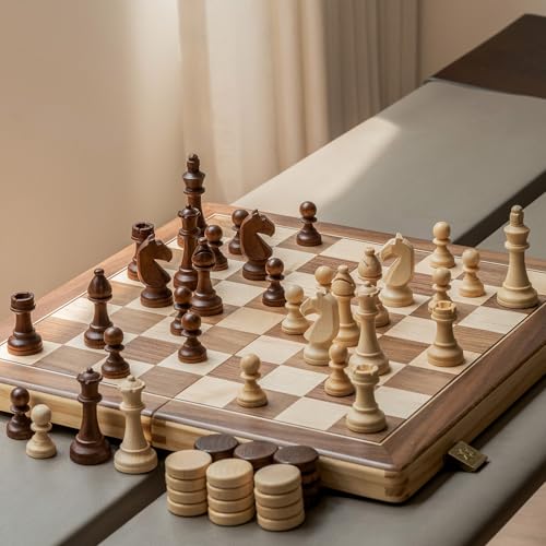 a&a AA 15 Magnetic Wooden Chess SetFolding Board  3 King Height German Knight Staunton Chess PiecesMahogany  Maple Inlaid 2 Extra Queen - Image 5