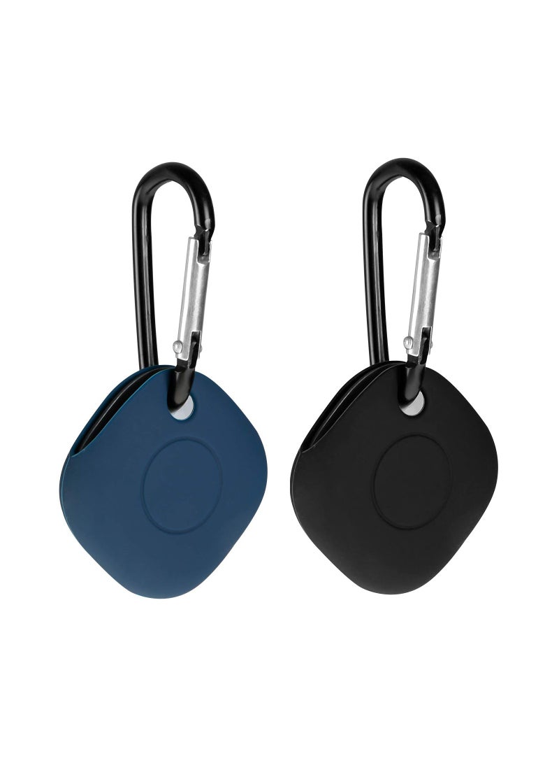 SOLARAE 2 Pcs Silicone Case Compatible for Samsung Galaxy SmartTag with Keychain, Anti-Scratch Lightweight Soft Protective Sleeve Skin Cover for Galaxy SmartTag, Navy and Black - Image 1