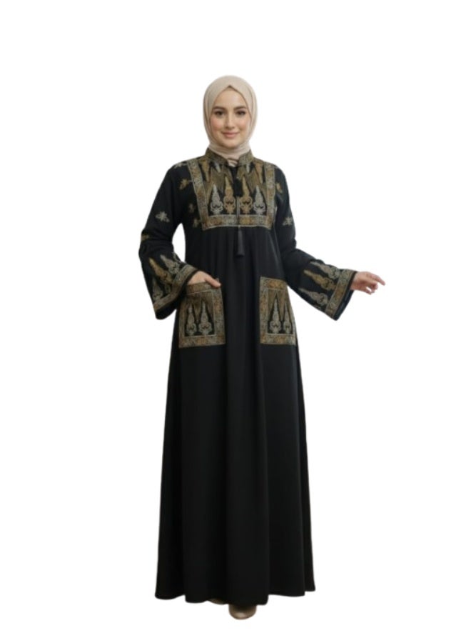 Embroidered women's abaya – linen fabric – for going out and receiving guests - Image 1