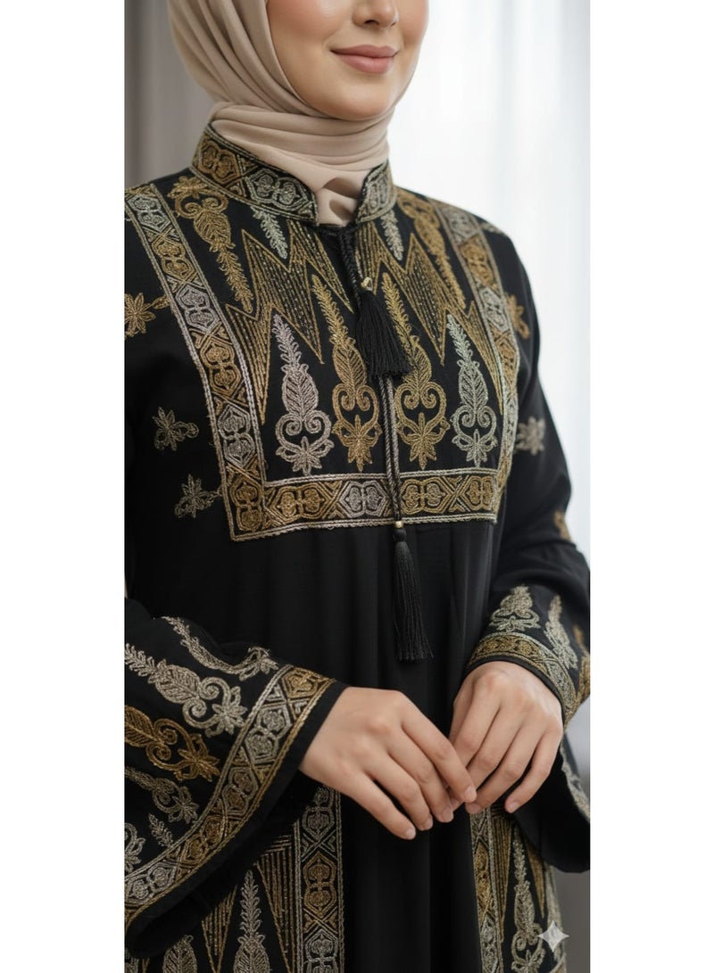 Embroidered women's abaya – linen fabric – for going out and receiving guests - Image 2