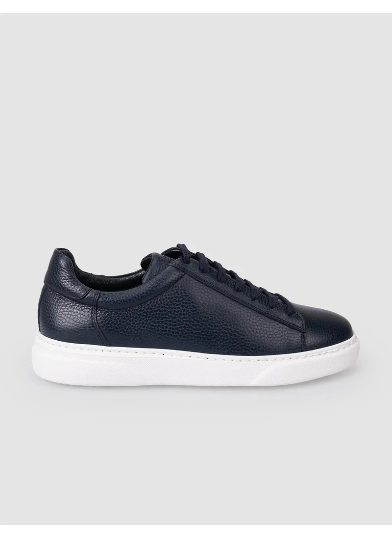 Cabani 100% Genuine Leather Navy Blue Lace-Up Men's Sneakers