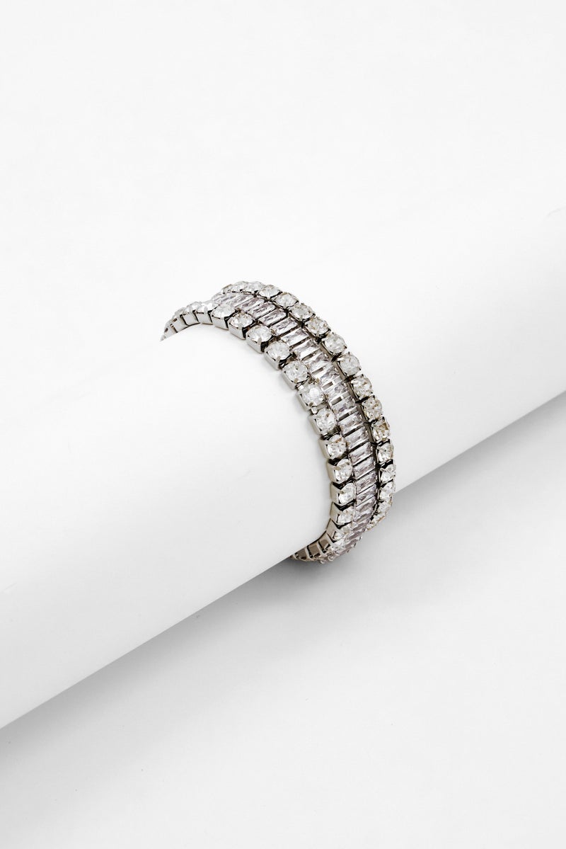 Badgley Mischka Women 3 Pcs Crystal Fashionable Bracelet Set, Silver - Image 1