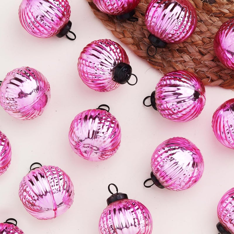 Indian-Shelf IndianShelf 12 Vintage Mercury Large Christmas Ornaments Pink Unique Glass Christmas Balls for Christmas Tree Halloween New Year Valentine Day Holidays Event Wedding Party Decor2 Inch - Image 2