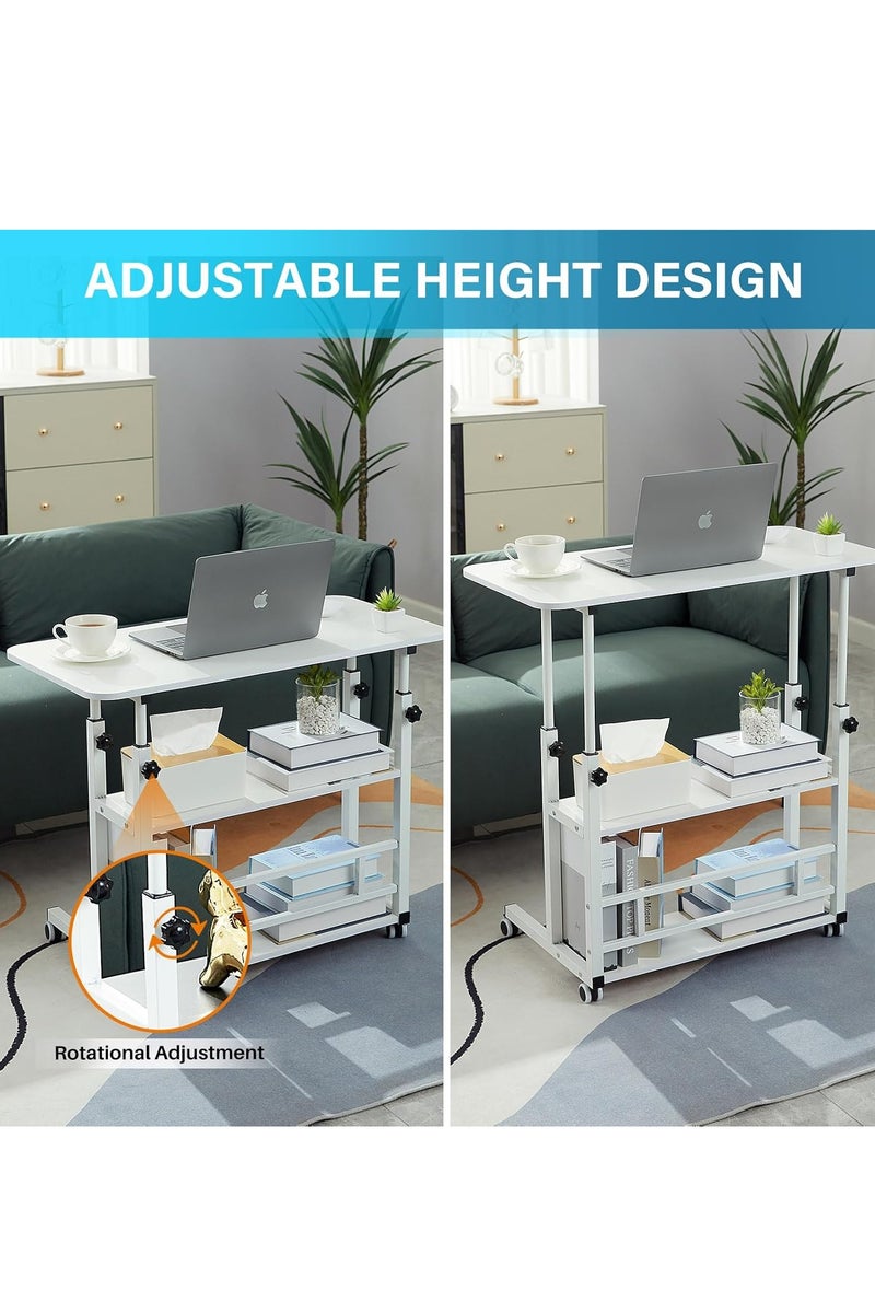 DURKU Rolling Small White Desk with Adjustable Height for Home Office FixedUpdateSpaces Computer Study Shelves Storage Desk. - Image 3