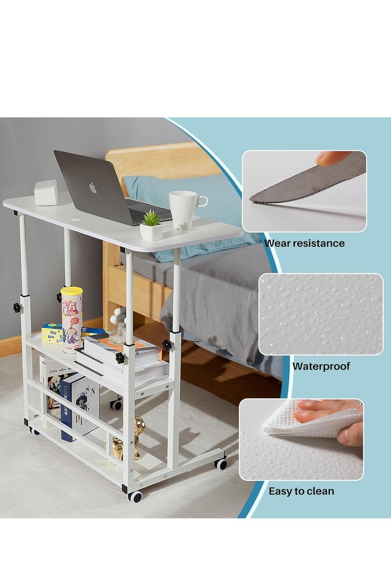 DURKU Rolling Small White Desk with Adjustable Height for Home Office FixedUpdateSpaces Computer Study Shelves Storage Desk. - Image 5
