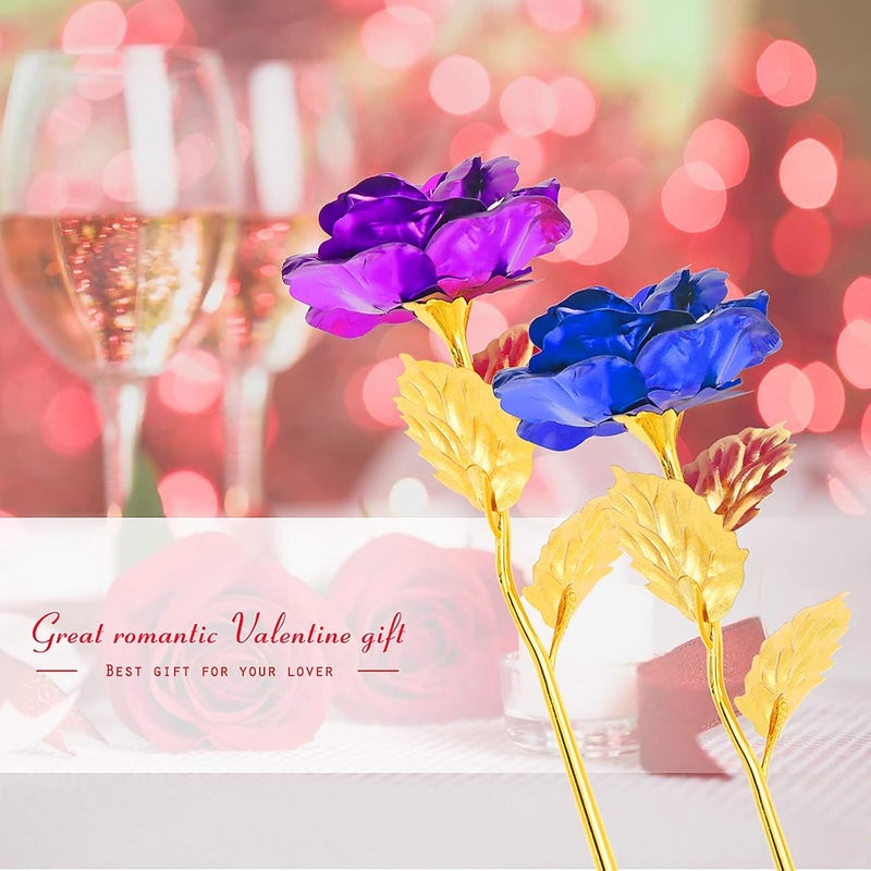 ALLOMN 24K Golden Rose, Artificial Rose Flower Gift for Her with Luxury Gift Box Great Gift Idea for Valentine's Day, Mother's Day, Birthday, Anniversary (Blue) - Image 4