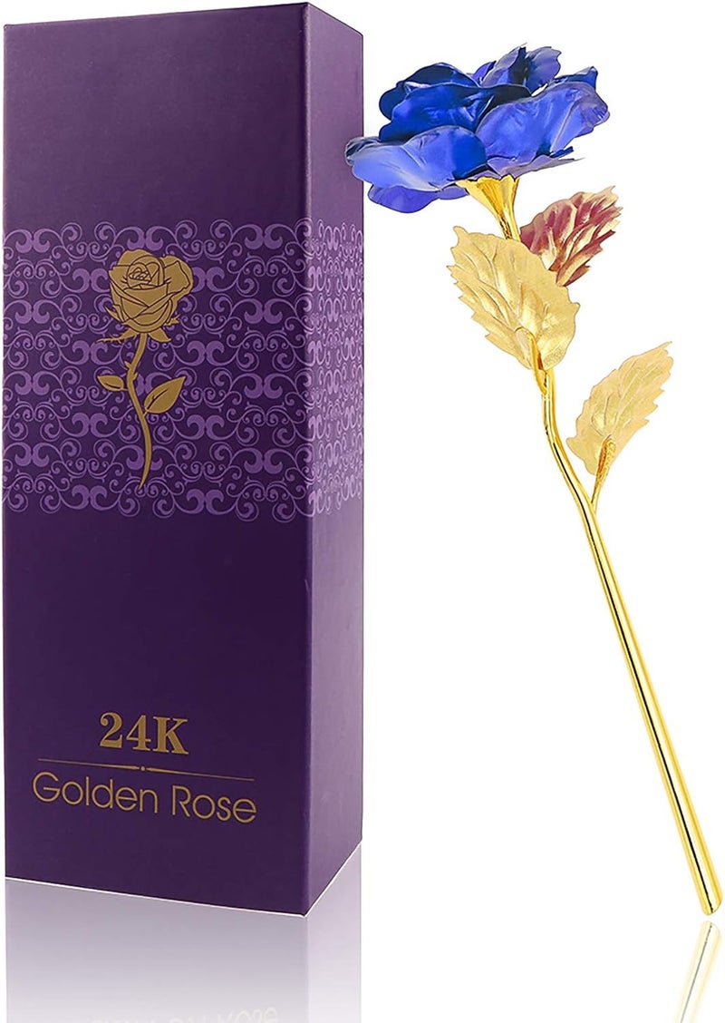 ALLOMN 24K Golden Rose, Artificial Rose Flower Gift for Her with Luxury Gift Box Great Gift Idea for Valentine's Day, Mother's Day, Birthday, Anniversary (Blue) - Image 1