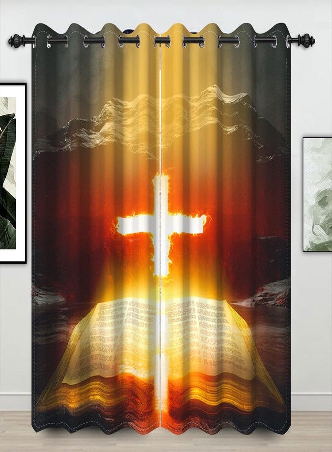 Umpoo Bible Story Blackout Window Curtains Opening Book Holy Lights Cross Jesus Christian Religious Decor Window Drapes for Art Living Room Bedroom Set of 2 Panels, 42x84 Inch - Image 1