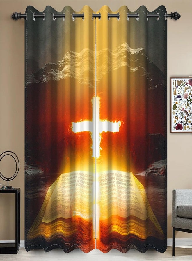 Umpoo Bible Story Blackout Window Curtains Opening Book Holy Lights Cross Jesus Christian Religious Decor Window Drapes for Art Living Room Bedroom Set of 2 Panels, 42x84 Inch - Image 2