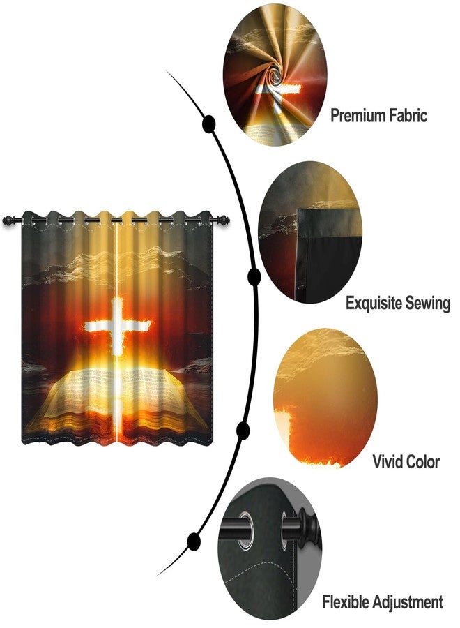 Umpoo Bible Story Blackout Window Curtains Opening Book Holy Lights Cross Jesus Christian Religious Decor Window Drapes for Art Living Room Bedroom Set of 2 Panels, 42x84 Inch - Image 3