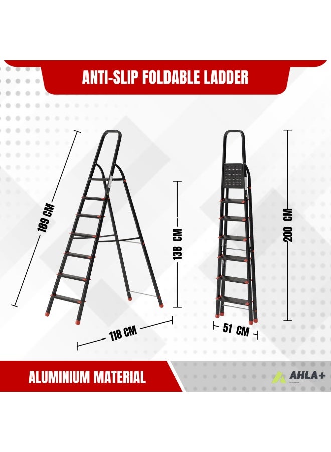Egardenkart Aluminium Step Ladder for Home - 7 Steps, Black | Anti-Slip Foldable Ladder for Home, Kitchen, Garden, Office | Lightweight, Portable Folding Ladder with Grip (Black) - Image 3