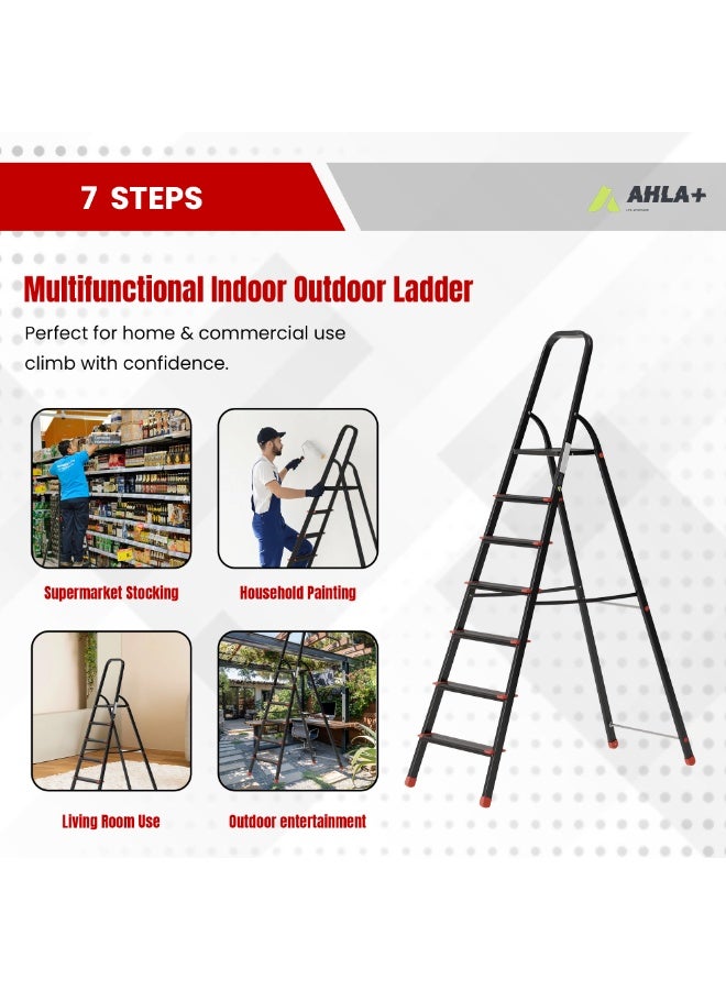 Egardenkart Aluminium Step Ladder for Home - 7 Steps, Black | Anti-Slip Foldable Ladder for Home, Kitchen, Garden, Office | Lightweight, Portable Folding Ladder with Grip (Black) - Image 4