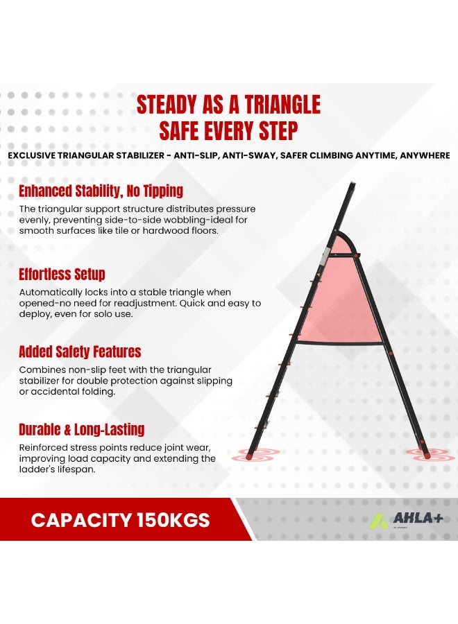 Egardenkart Aluminium Step Ladder for Home - 7 Steps, Black | Anti-Slip Foldable Ladder for Home, Kitchen, Garden, Office | Lightweight, Portable Folding Ladder with Grip (Black) - Image 5