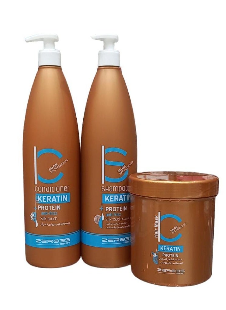 zero35 Shampoo 1000ml And Conditioner 1000ml And Mask 1000ml Italian Keratin Protein Anti Frizz Kit For Hair Treatment Free Of Sulphate And Salt 