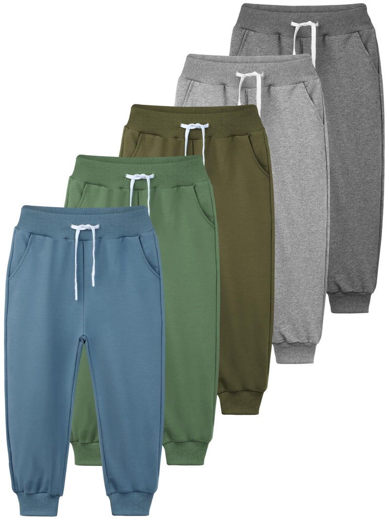 Resinta 5 Pack Toddler Boys Sweatpants Athletic Pull-On Pants with Drawstring and Pockets Boys Active Cotton Jogger Pants - Image 1