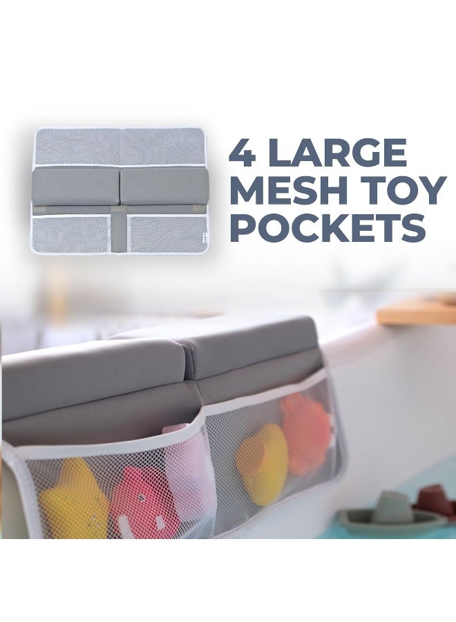 Toodly Comfortable Baby Bath Kneeler and Elbow Rest Pad Set – Thick Memory Foam Bath Kneeling Pad with Elbow Support – Baby Bathtub Cushion with Toy Organizer for Bathing Infant or Toddler - Grey - Image 5