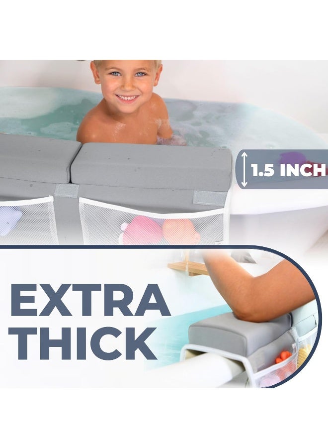Toodly Comfortable Baby Bath Kneeler and Elbow Rest Pad Set – Thick Memory Foam Bath Kneeling Pad with Elbow Support – Baby Bathtub Cushion with Toy Organizer for Bathing Infant or Toddler - Grey - Image 4
