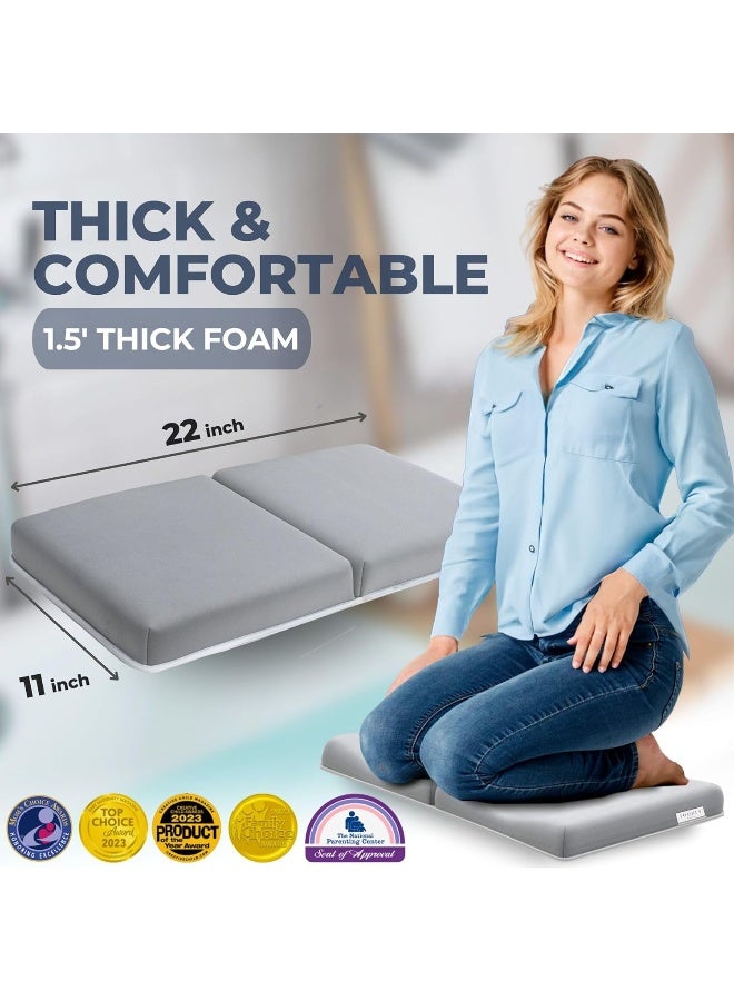 Toodly Comfortable Baby Bath Kneeler and Elbow Rest Pad Set – Thick Memory Foam Bath Kneeling Pad with Elbow Support – Baby Bathtub Cushion with Toy Organizer for Bathing Infant or Toddler - Grey - Image 2
