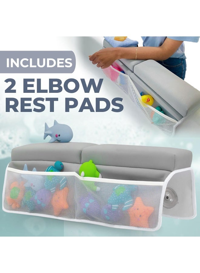 Toodly Comfortable Baby Bath Kneeler and Elbow Rest Pad Set – Thick Memory Foam Bath Kneeling Pad with Elbow Support – Baby Bathtub Cushion with Toy Organizer for Bathing Infant or Toddler - Grey - Image 3