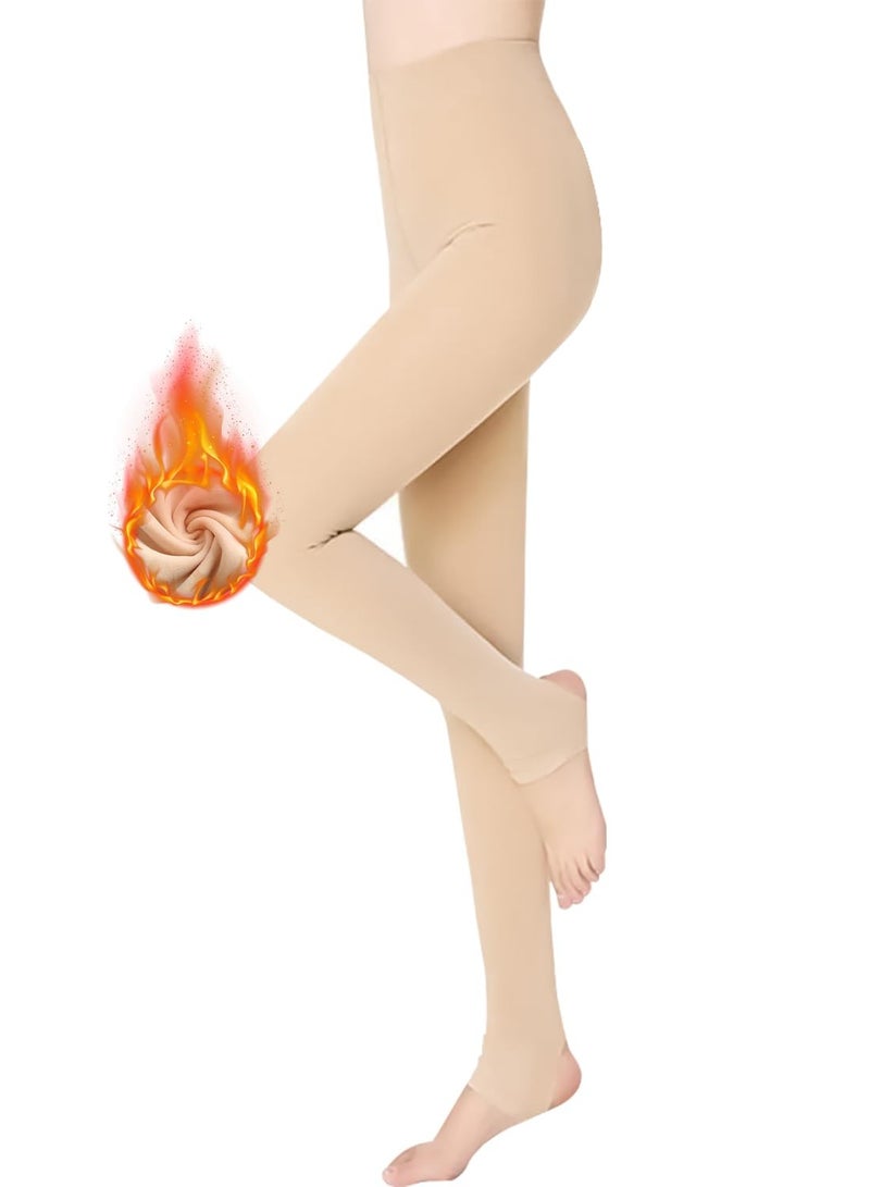 Yakiter Women Winter Fleece Lined Tights High Waist Stretchy Warm Thick Winter Socks （Beige） - Image 1