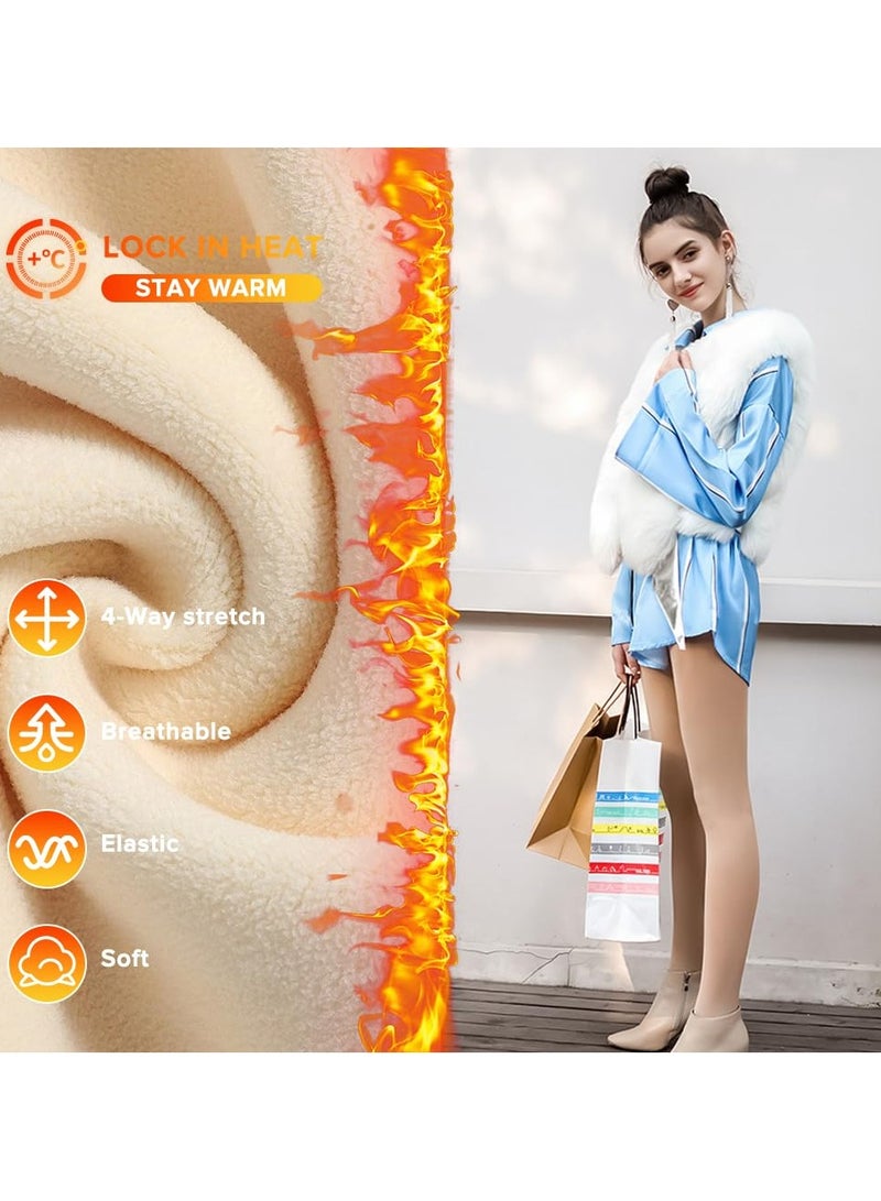 Yakiter Women Winter Fleece Lined Tights High Waist Stretchy Warm Thick Winter Socks （Beige） - Image 5