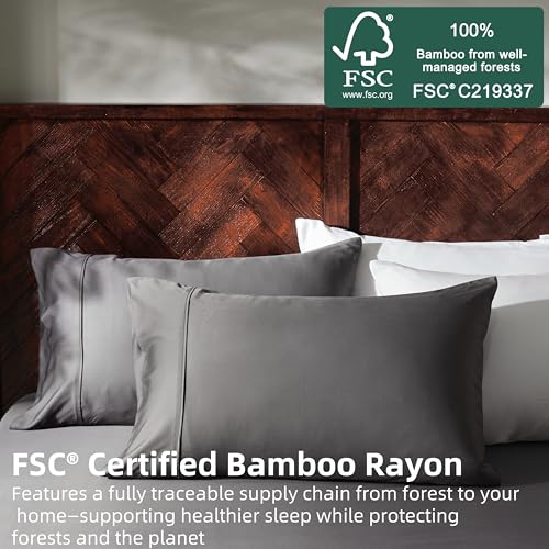 GOKOTTA Fitted Sheet Queen Only100 Rayon Derived from Bamboo Fitted SheetUltra SoftCooling and Breathable Bottom Sheet with 4 Elastic Corner StrapsNo SlipNo Pilling16 Deep PocketDark Grey - Image 3