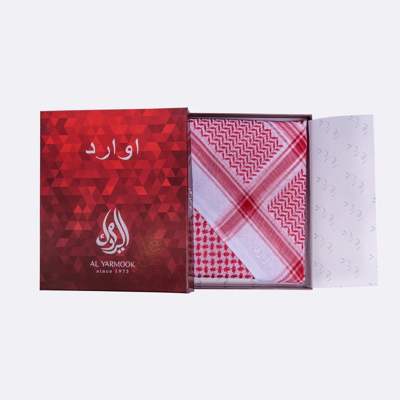 اليرموك غطاء رجالي شالات وشاح عربي أحمر وأبيض غطاء رأس شماغ عربي - مقاس الجائزة 55 قطعة واحدة - Image 1