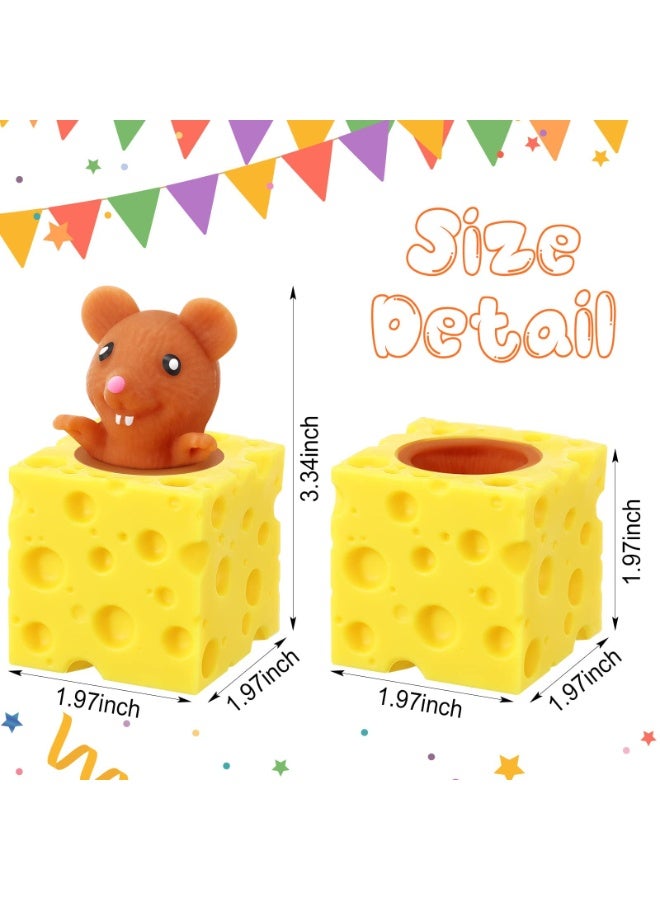 ARGT Squeeze Cheese Toy with Pop-Up Mice – Sensory Fidget Stress Relief Toy for Kids, Fun Animal Surprise Cubes Mouse Toys for Birthday Gifts Stress Relief Party Favors (3pc) - Image 2