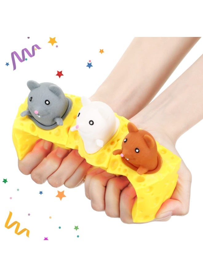 ARGT Squeeze Cheese Toy with Pop-Up Mice – Sensory Fidget Stress Relief Toy for Kids, Fun Animal Surprise Cubes Mouse Toys for Birthday Gifts Stress Relief Party Favors (3pc) - Image 3