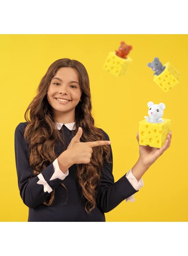 ARGT Squeeze Cheese Toy with Pop-Up Mice – Sensory Fidget Stress Relief Toy for Kids, Fun Animal Surprise Cubes Mouse Toys for Birthday Gifts Stress Relief Party Favors (3pc) - Image 4