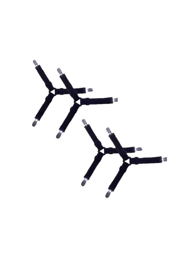 4-Piece Adjustable Bed Sheet Holder Clip Set Black/Silver 14x2.5centimeter