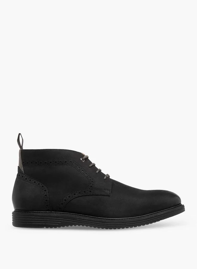 Men's Solid Lace-Up Boots with Pull Tabs