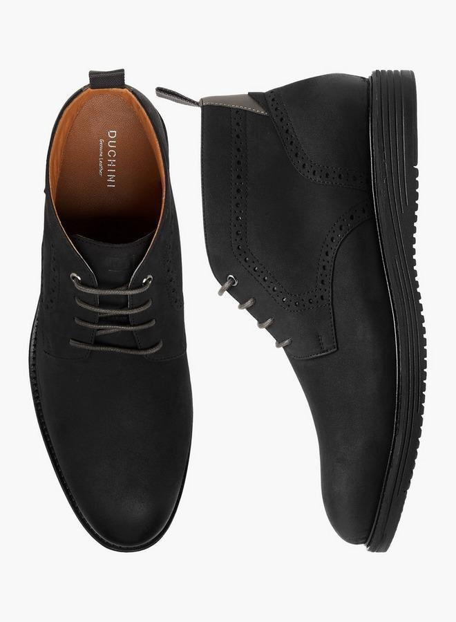 DUCHINI Men's Solid Lace-Up Boots with Pull Tabs - Image 3