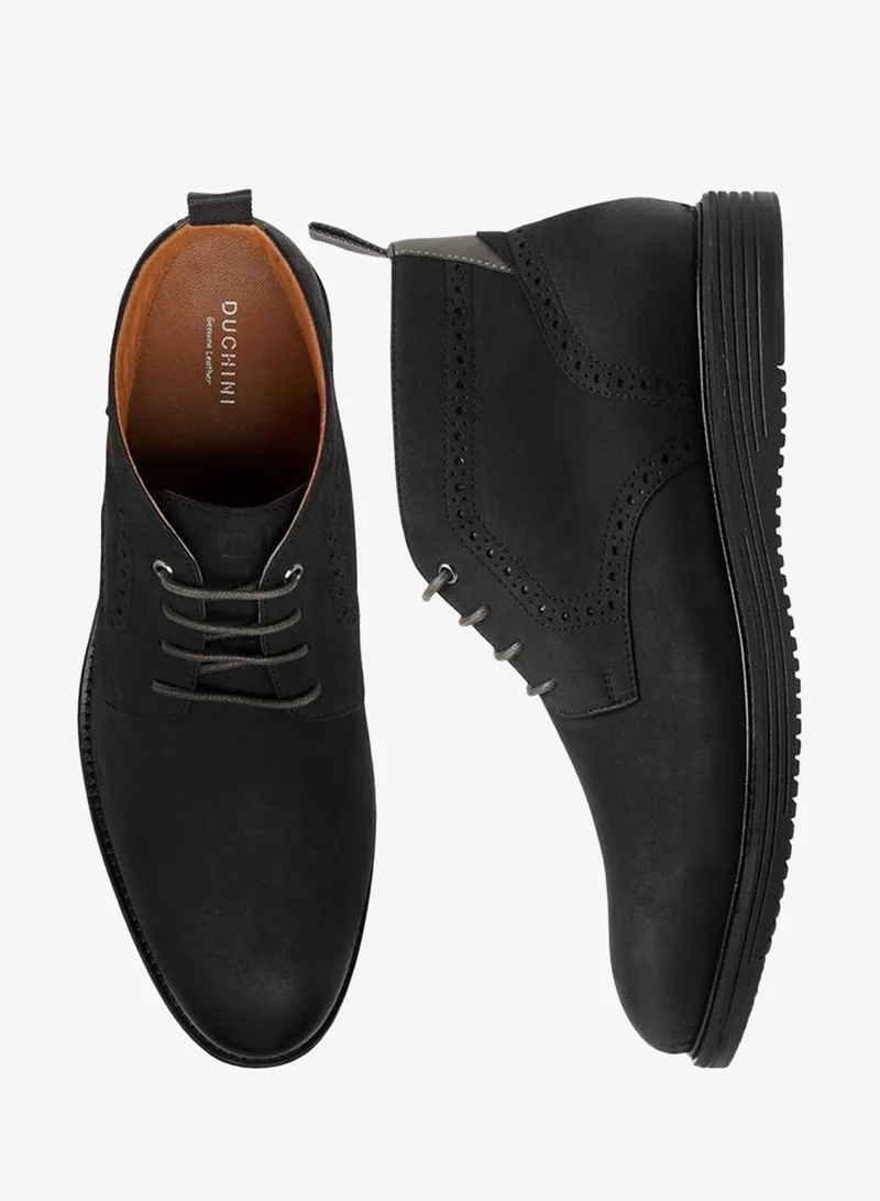 DUCHINI BLACK Men's Solid Lace-Up Boots with Pull Tabs for Men | Best Price UAE