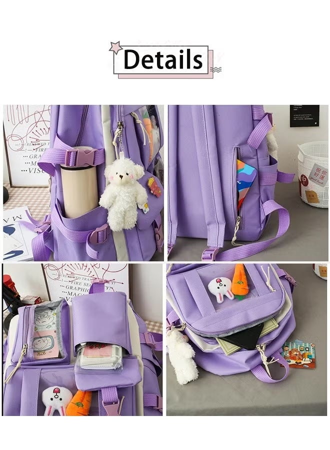 مجموعة حقائب الظهر، 4 قطع حقيبة ظهر نسائية جديدة من قماش أكسفورد مع حقيبة كروس وحقيبة أقلام، حقائب يومية كاجوال وحقائب كتب وحقائب كمبيوتر محمول وحقيبة ظهر للكمبيوتر المحمول، حقيبة ظهر عصرية للأطفال للفتيات الصغار في المدرسة الثانوية سعة كبيرة للأطفال - Image 4