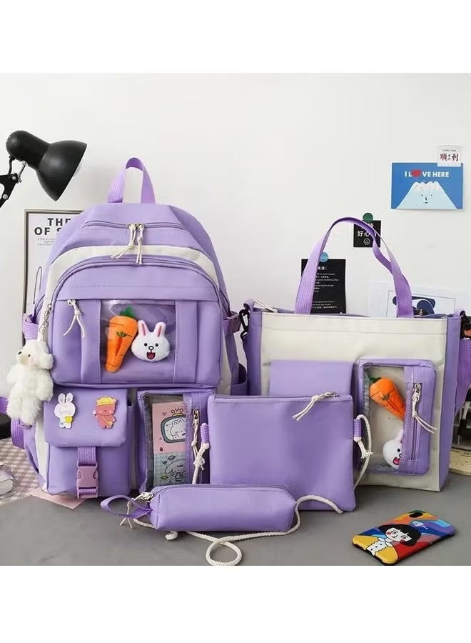 مجموعة حقائب الظهر، 4 قطع حقيبة ظهر نسائية جديدة من قماش أكسفورد مع حقيبة كروس وحقيبة أقلام، حقائب يومية كاجوال وحقائب كتب وحقائب كمبيوتر محمول وحقيبة ظهر للكمبيوتر المحمول، حقيبة ظهر عصرية للأطفال للفتيات الصغار في المدرسة الثانوية سعة كبيرة للأطفال - Image 3